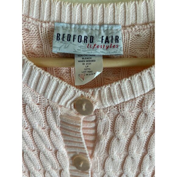 Bedford Fair Cardigan Sweater Cable Knit Pink SZL - Picture 6 of 10